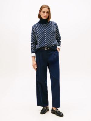 Stretch-Waist Wide Leg Pant, Navy Blue