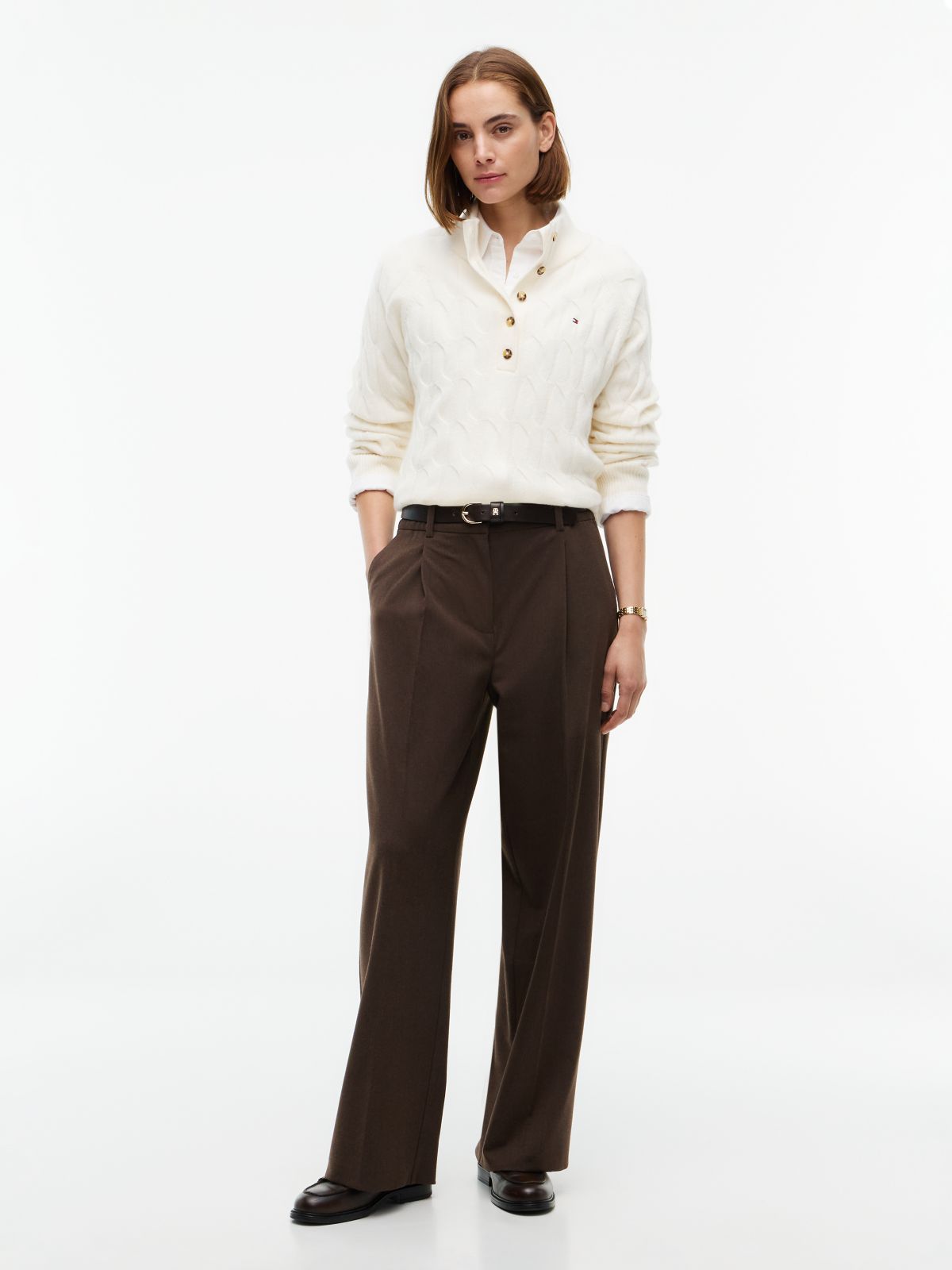 Stretch-Waist Wide Leg Pant — Brown Heather