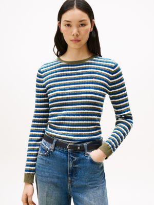 Stripe Cable Knit Sweater, Utility Olive