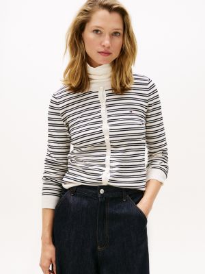 Lightweight Stripe Cardigan, Beige
