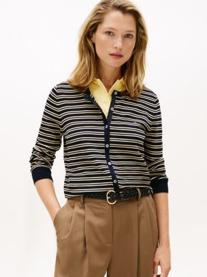 Lightweight Stripe Cardigan, Navy Blue Stripe
