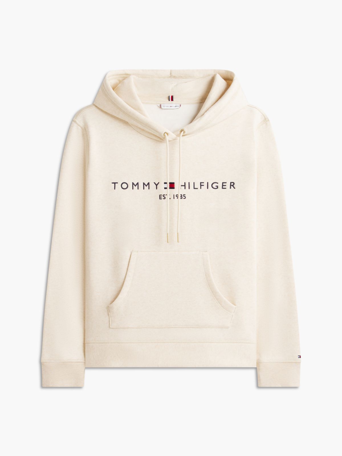 Tommy Logo Fleece Hoodie — Light Beige Heather