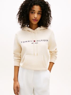 Tommy Logo Fleece Hoodie, Light Beige Heather