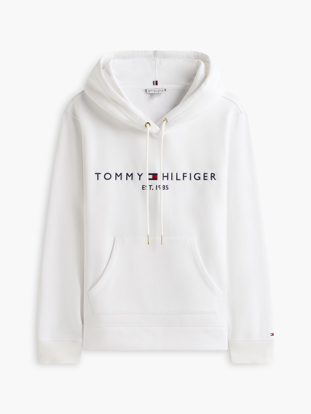 Tommy Logo Fleece Hoodie — Optic White