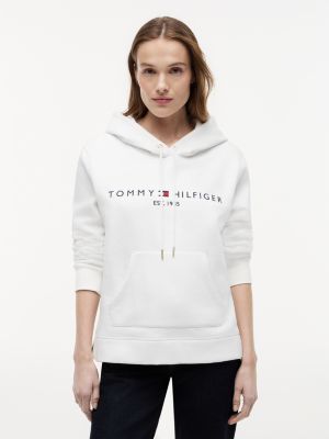 Tommy Logo Fleece Hoodie, Optic White