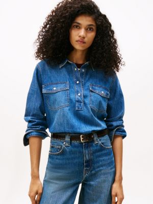 Relaxed Lightweight Denim Shirt, Medium Wash