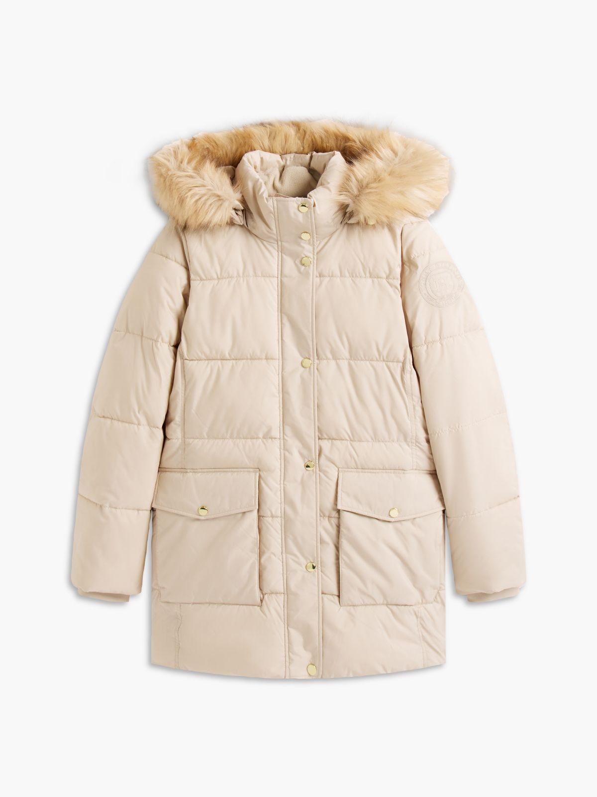 Hooded Puffer Coat — Classic Beige
