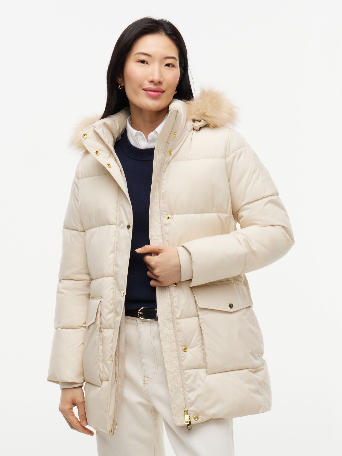 Hooded Puffer Coat — Classic Beige