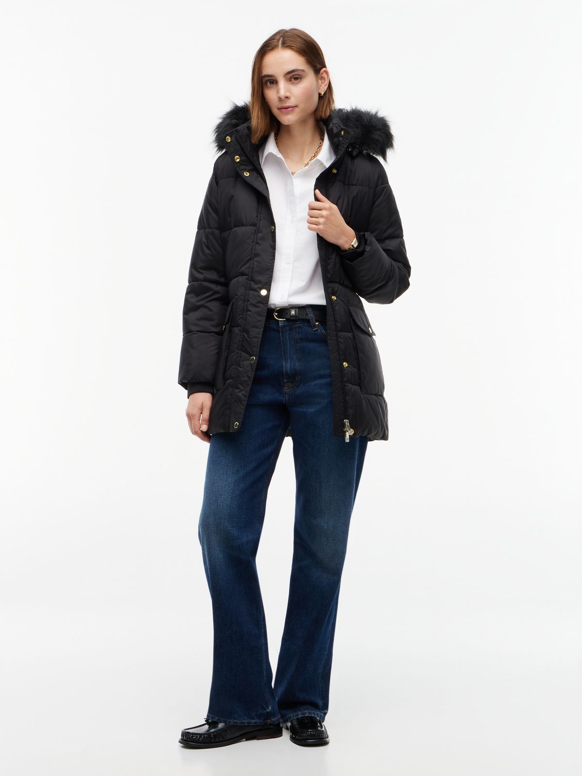Hooded Puffer Coat — Black