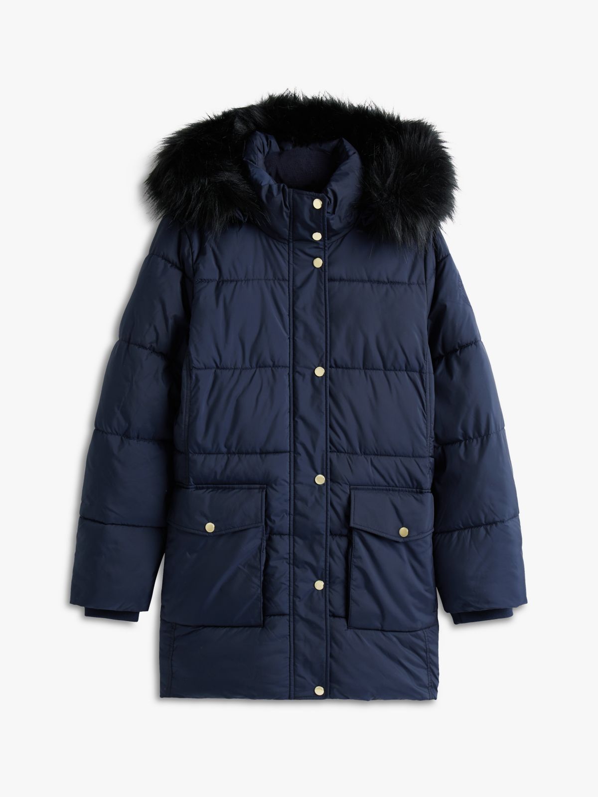 Hooded Puffer Coat — Navy Blue