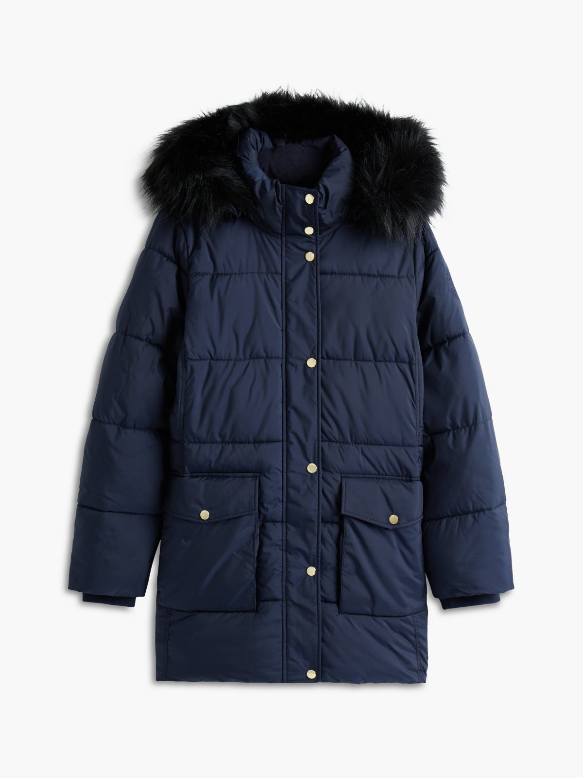 Hooded Puffer Coat — Navy Blue