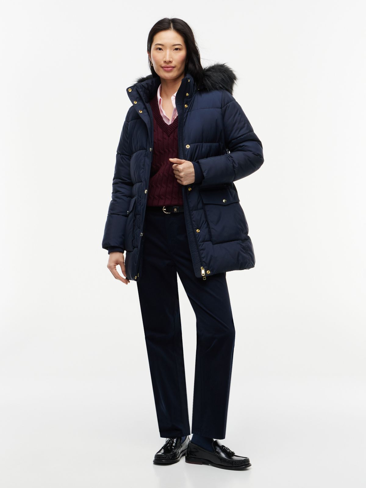 Hooded Puffer Coat — Navy Blue