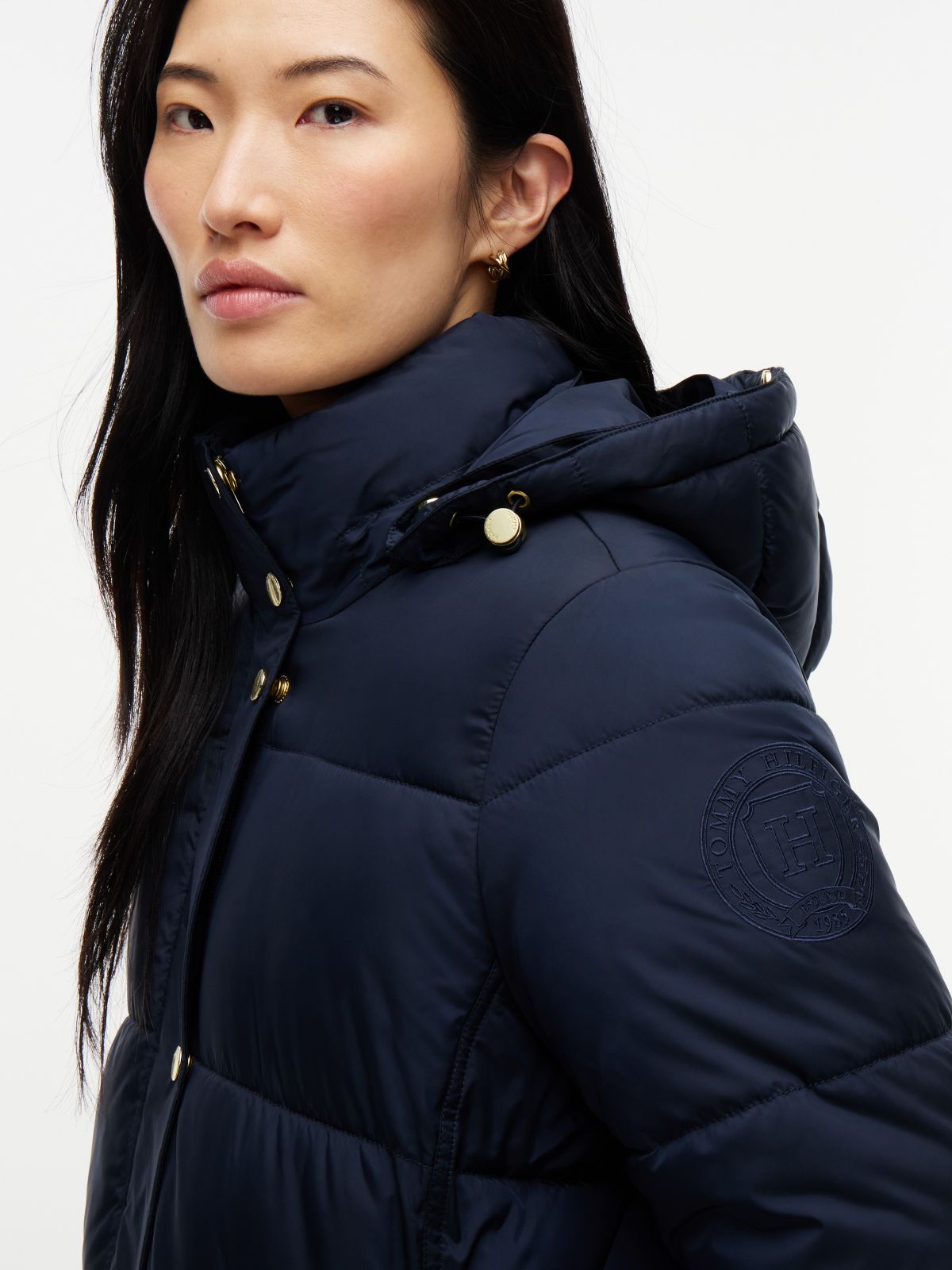 Hooded Puffer Coat — Navy Blue