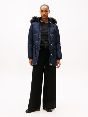 Hooded Puffer Coat, Navy Blue
