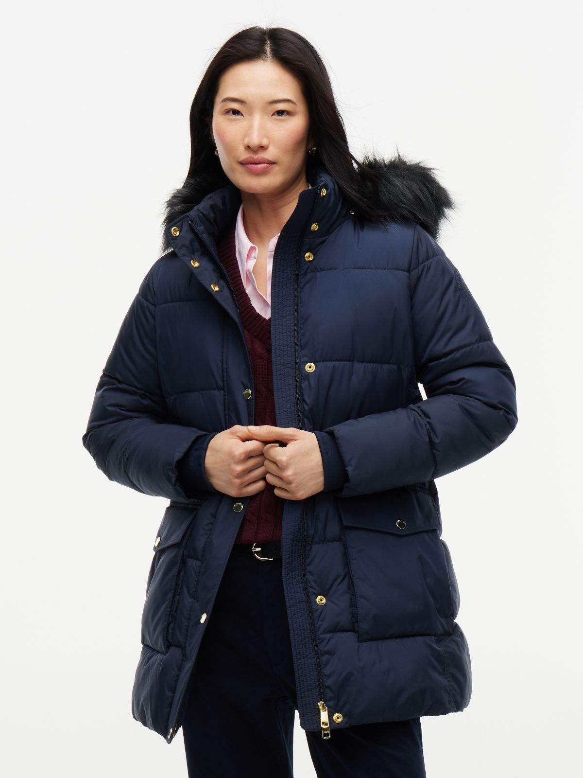 Hooded Puffer Coat — Navy Blue