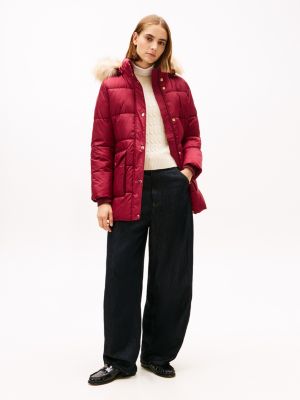 Hooded Puffer Coat, Deep Rouge