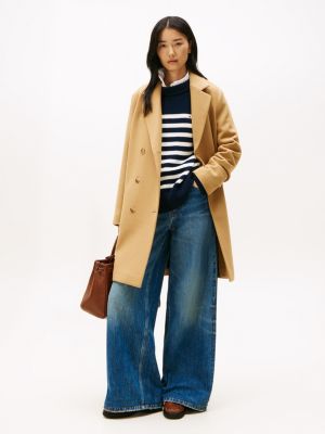 Wool-Blend Double-Breasted Coat, Champagne Toast