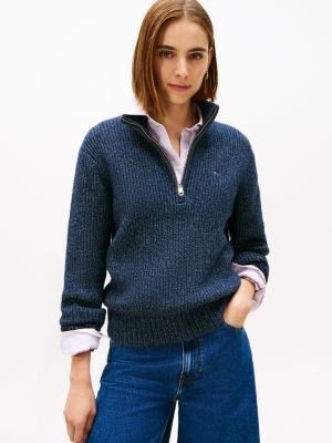 Quarter-Zip Chunky Knit Sweater, Navy