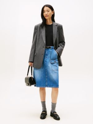 Denim Midi Utility Skirt, Medium Wash