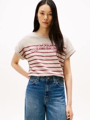 Embroidered Stripe T-Shirt, Stone