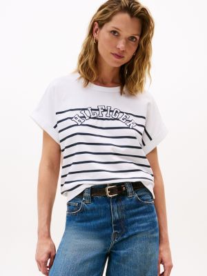 Embroidered Stripe T-Shirt, Optic White