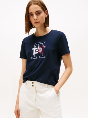 Embroidered Tricolor Logo T-Shirt, Navy Blue