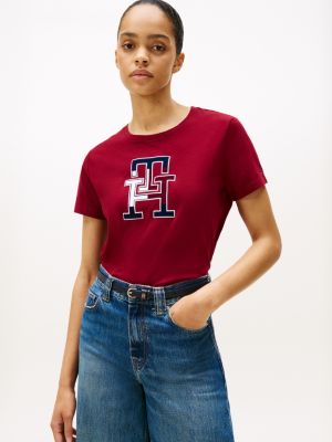 Embroidered Tricolor Logo T-Shirt, Rouge