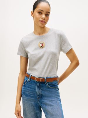 Embroidered Laurel Leaf Logo T-Shirt, Grey Heather