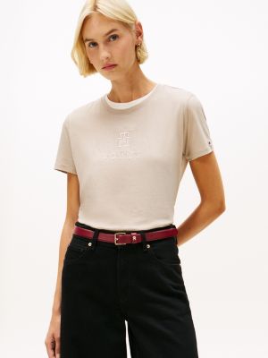 Embroidered Crest Banner Logo T-Shirt, Stone