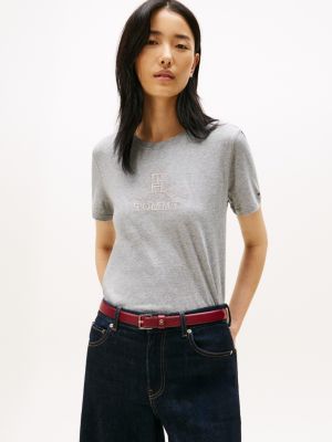 Embroidered Crest Banner Logo T-Shirt, Grey Heather