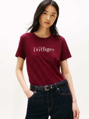 Plaid Hilfiger Logo T-Shirt, Burgundy