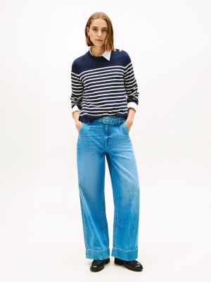 High-Rise Belted Wide Leg Jean, Medium Wash