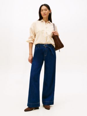 High-Rise Belted Wide Leg Jean, Medium Wash