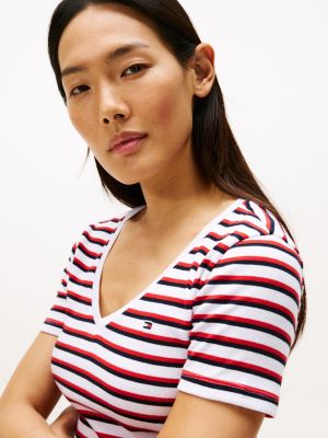 Женские футболки Tommy Hilfiger V-Neck Stripe Favorite T-Shirt — фото 2