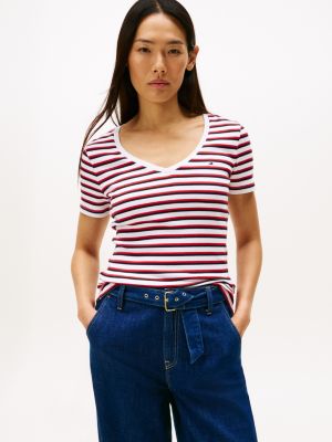V-Neck Stripe Favorite T-Shirt, Optic White