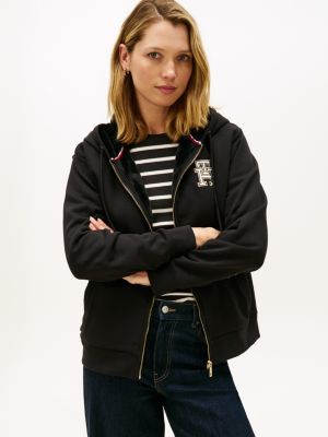 Plush-Lined Fleece Zip Hoodie, Black