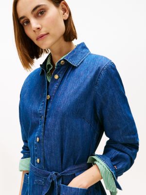 tommy hilfiger belted denim shirt dress Short-Sleeve Belted Denim Dress