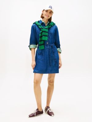 Belted Denim Midi Shirtdress, Dark Wash