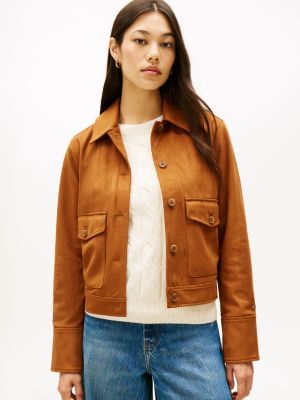 Faux Suede Cropped Jacket, Ginger Clay