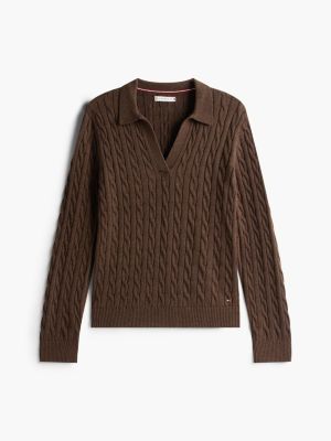 Женские свитеры Tommy Hilfiger Open Placket Cable Knit Sweater Polo — фото 6