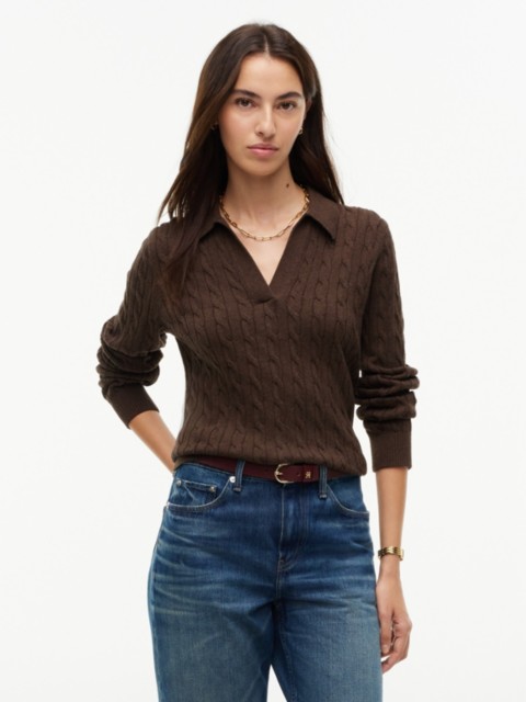 Женские свитеры Tommy Hilfiger Open Placket Cable Knit Sweater Polo