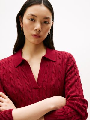 Open Placket Cable Knit Sweater Polo | Tommy Hilfiger USA