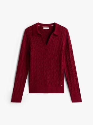 Open Placket Cable Knit Sweater Polo | Tommy Hilfiger