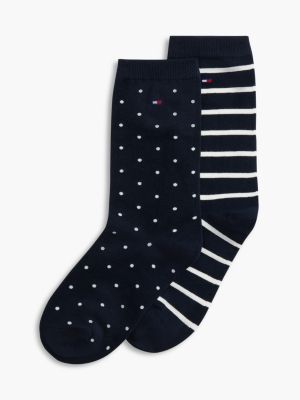 Stripe and Dot Trouser Sock 2-Pack, Navy Blue Multi