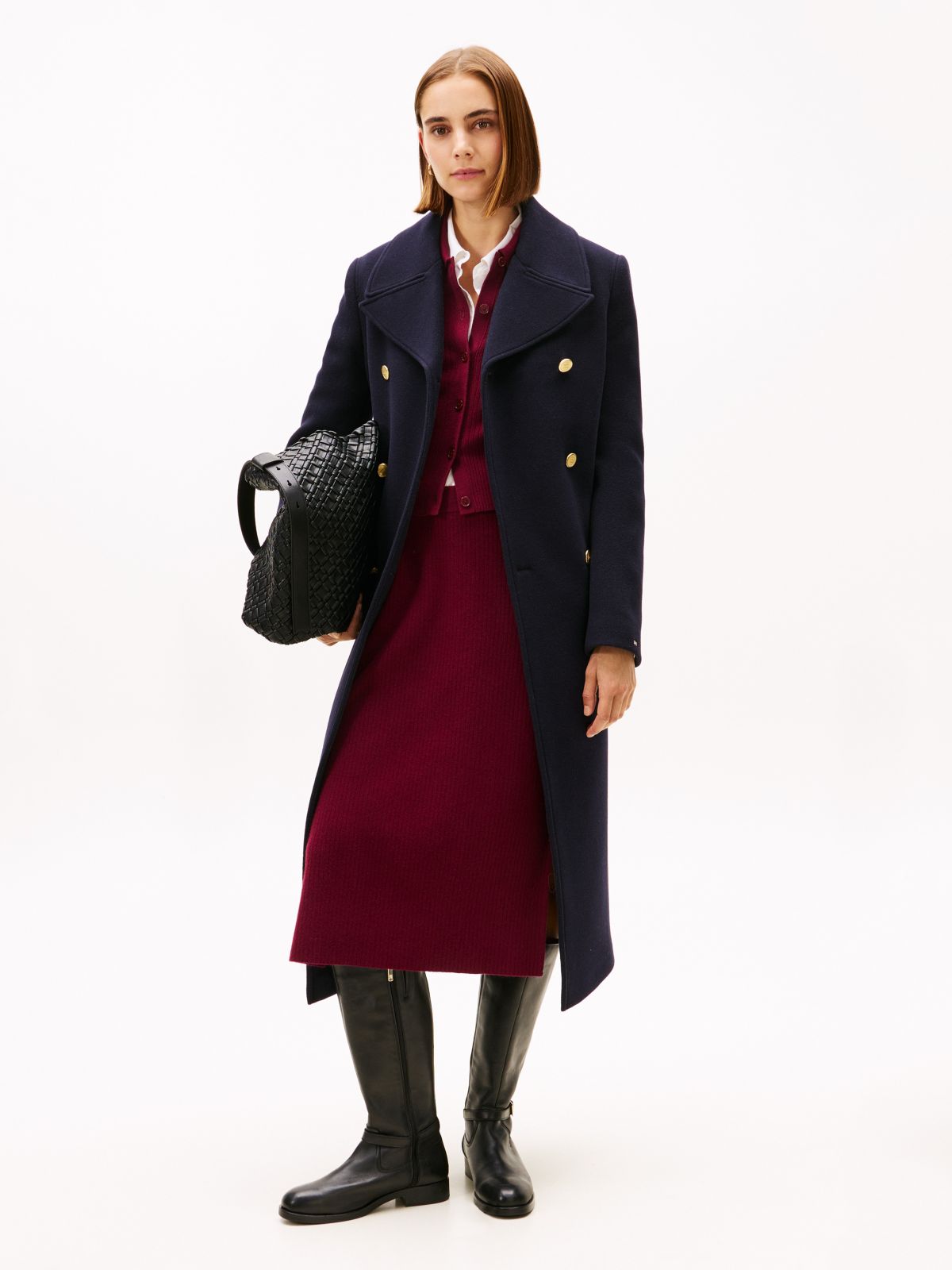 Lightweight Rib-Knit Midi Skirt — Burgundy