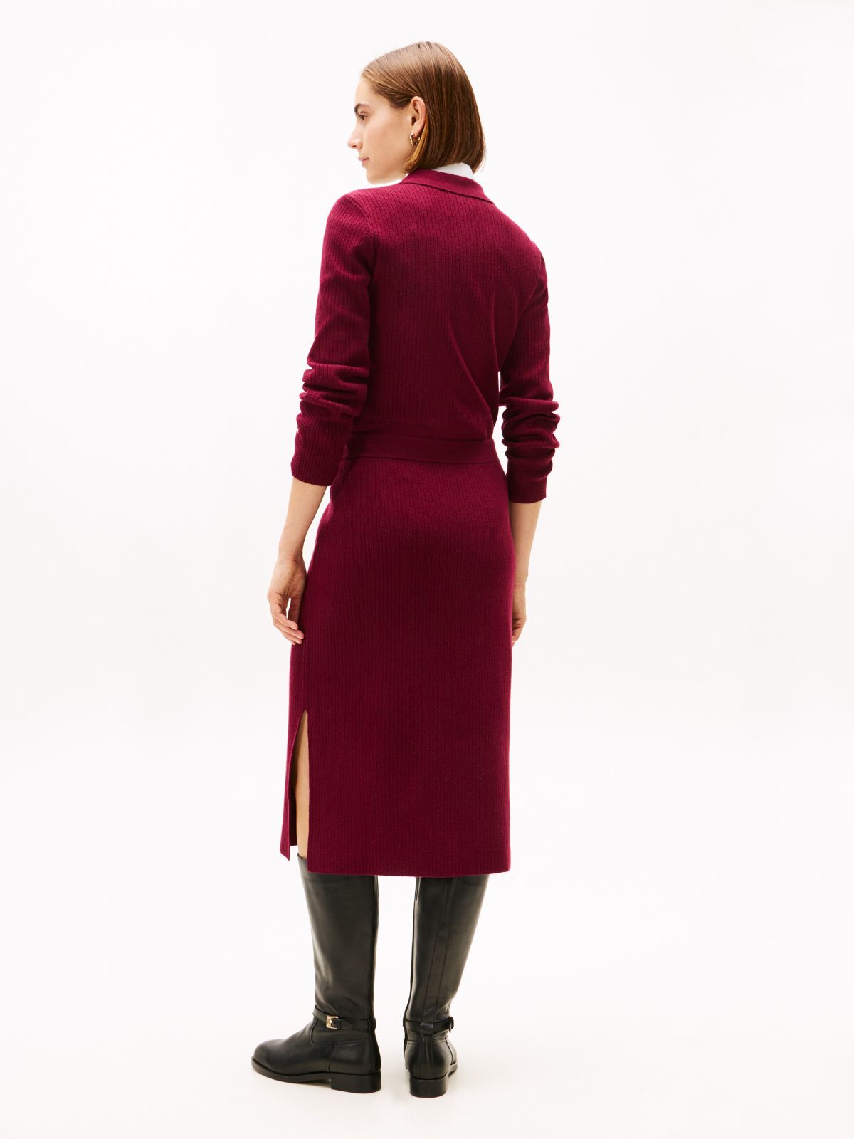 Lightweight Rib-Knit Midi Skirt — Burgundy