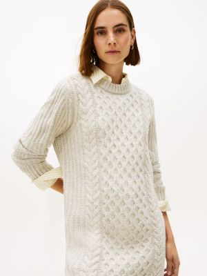 Tommy Hilfiger Women's Shimmer Cable Knit Sweater Dress - Beige - XXL