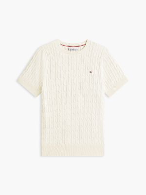 Женский свитер Tommy Hilfiger Short-Sleeve Cable Knit Shimmer, цвет: Бежевый — фото 6