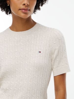 Женский свитер Tommy Hilfiger Short-Sleeve Cable Knit Shimmer, цвет: Бежевый — фото 3