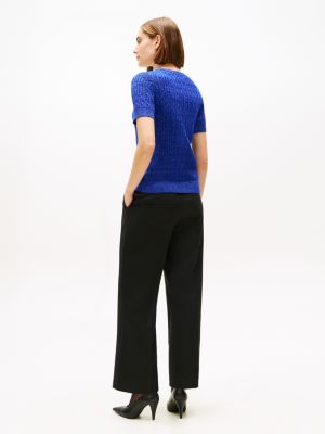 Short-Sleeve Cable Knit Shimmer Sweater | Tommy Hilfiger